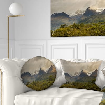 Designart 'Green Mountains under Stormy Clouds' Landscape Printed Throw Pillow