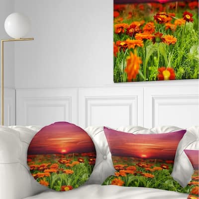 Designart 'Sunset Flowers with Red Sky' Modern Landscape Printed Throw Pillow