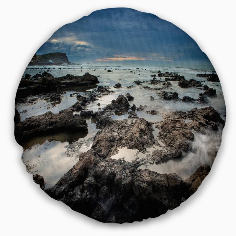 Designart 'Rocky Seashore with Blue Sky Over' Seashore Throw Pillow