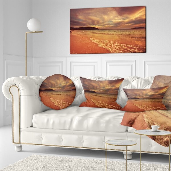 Designart 'Brown Serene Tropical Beach' Seashore Throw Pillow