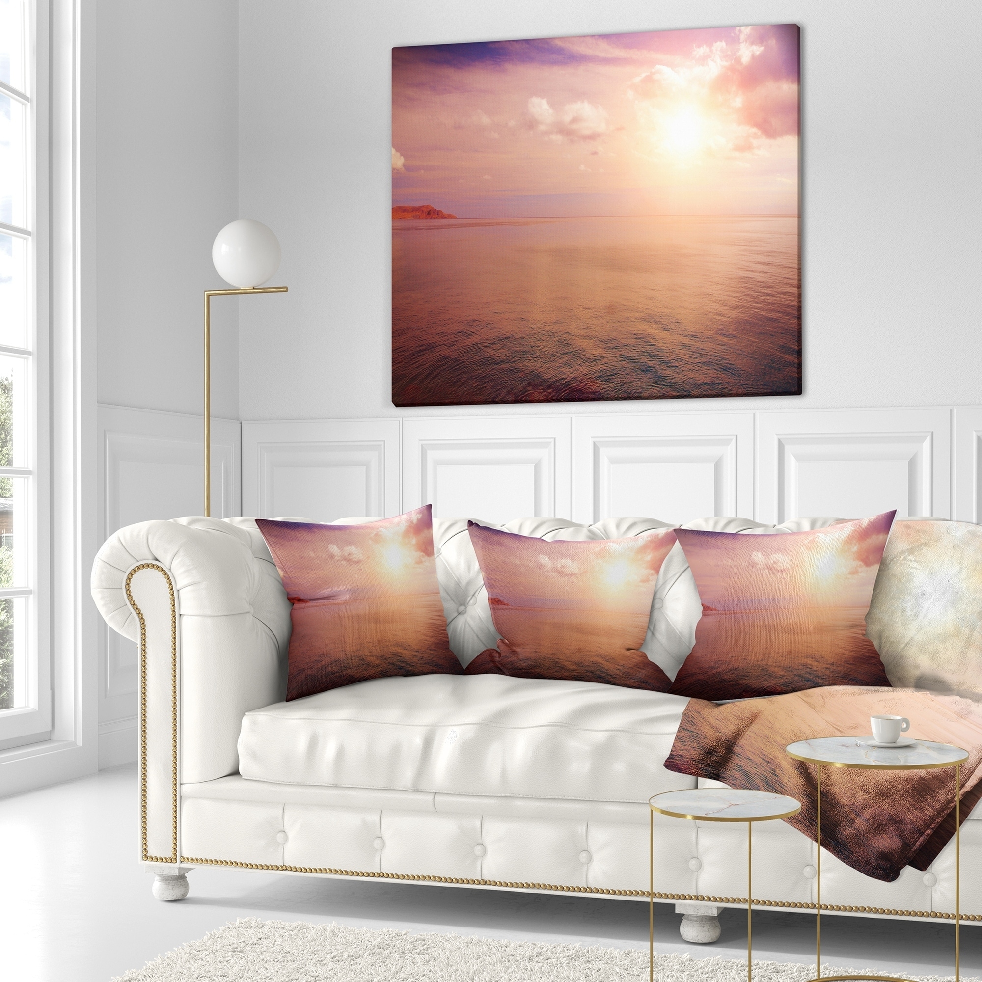 Designart Pink Sky Over Dark Beach At Sunset Seashore Throw Pillow On Sale Overstock 20943721