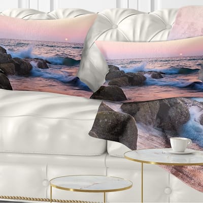 Designart 'Rocky Coast with Foam Waves' Seashore Throw Pillow