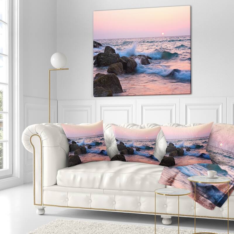 Designart 'Rocky Coast with Foam Waves' Seashore Throw Pillow