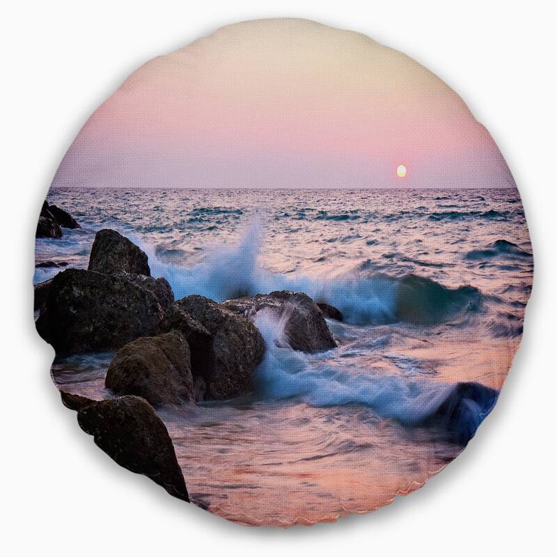 Designart 'Rocky Coast with Foam Waves' Seashore Throw Pillow