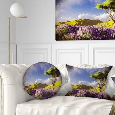 Designart 'Bright Lavender Garden Field' Modern Landscape Printed Throw Pillow