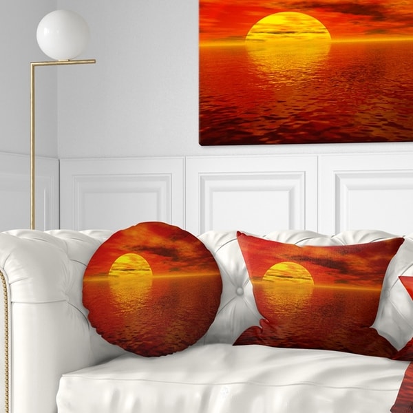 Designart 'Sun Falling to Yellow Ocean' Seashore Throw Pillow