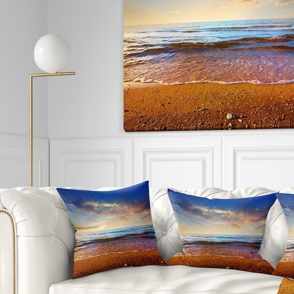 Designart 'Cloudy Skies with Vibrant Seashore' Modern Beach Throw Pillow