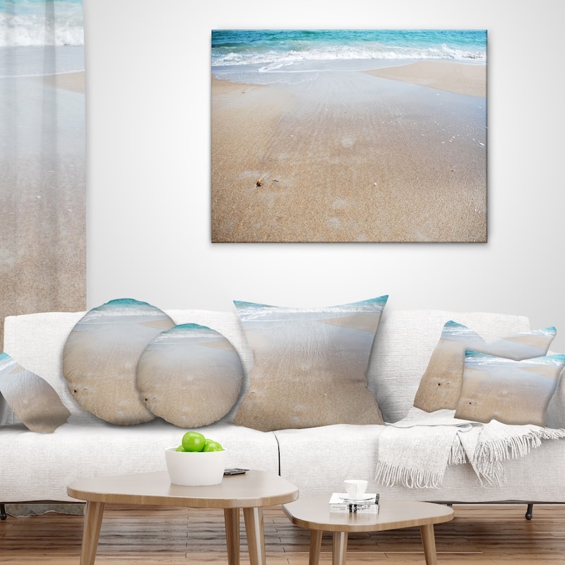 Designart 'Crystal Clear Sea Waves on Beach' Modern Beach Throw Pillow