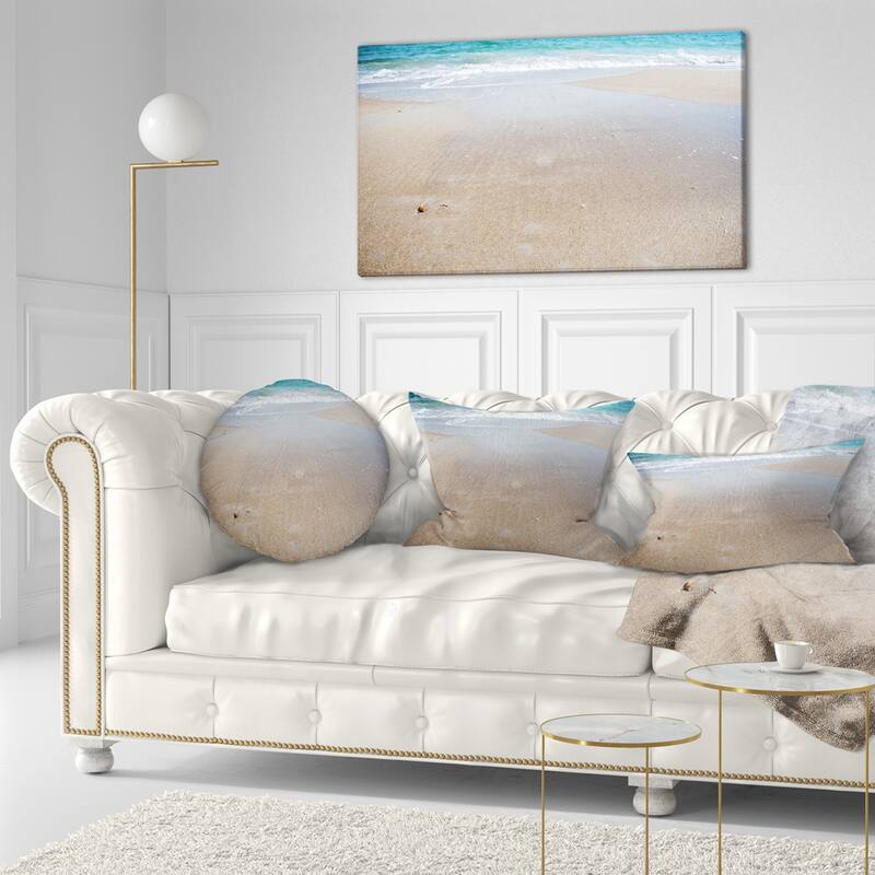 Designart 'Crystal Clear Sea Waves on Beach' Modern Beach Throw Pillow