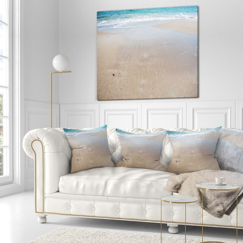 Designart 'Crystal Clear Sea Waves on Beach' Modern Beach Throw Pillow