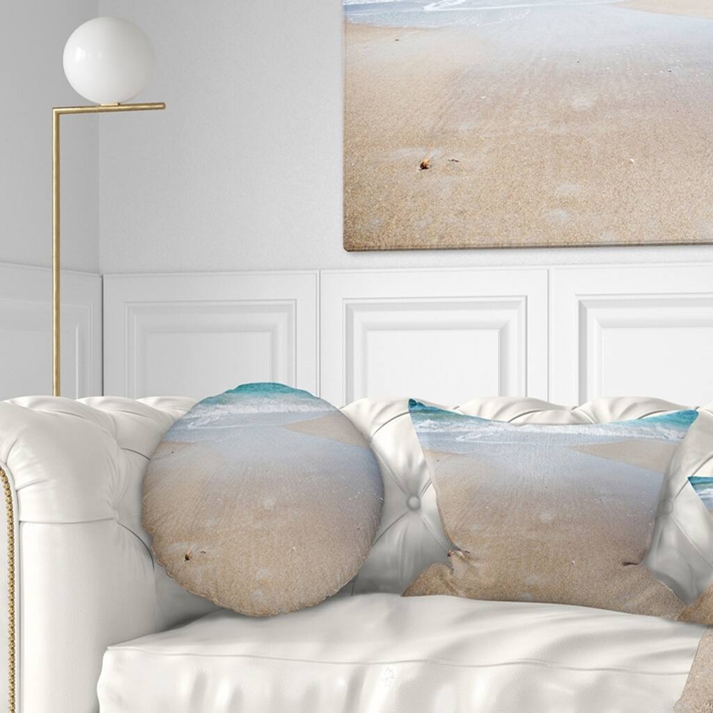 Designart 'Crystal Clear Sea Waves on Beach' Modern Beach Throw Pillow