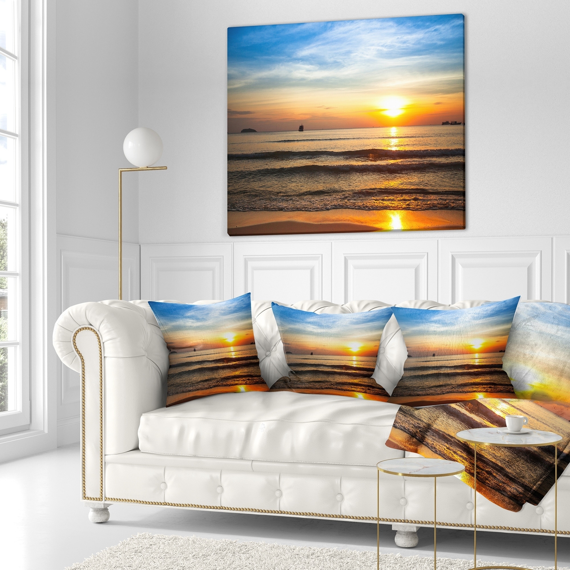 Shop Designart Fascinating Sunset Over Clam Beach Modern Beach Throw Pillow Overstock 20943761