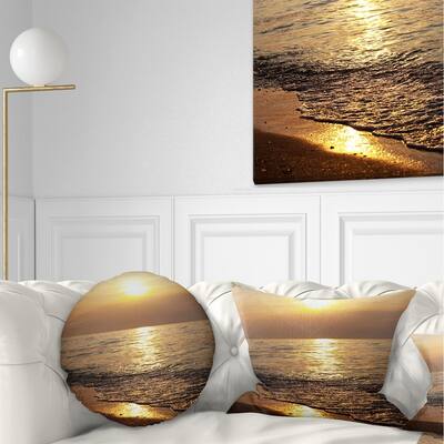 Designart 'Gloomy Beach and Waters at Sunset' Modern Beach Throw Pillow