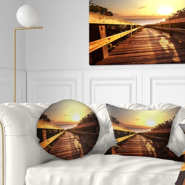 Designart 'Wooden Boardwalk on Beach' Sea Bridge Throw Pillow