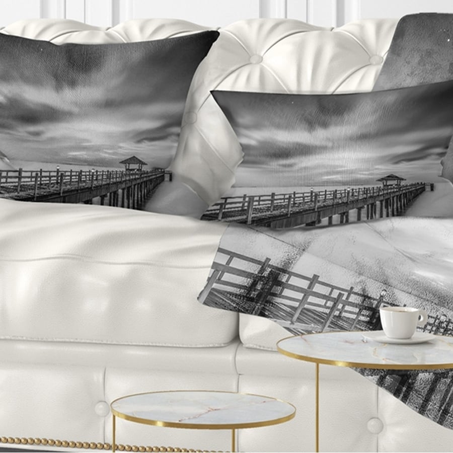 Designart Black And White Wooden Bridge And Sky Pier Seascape Throw Pillow On Sale Overstock 20943885