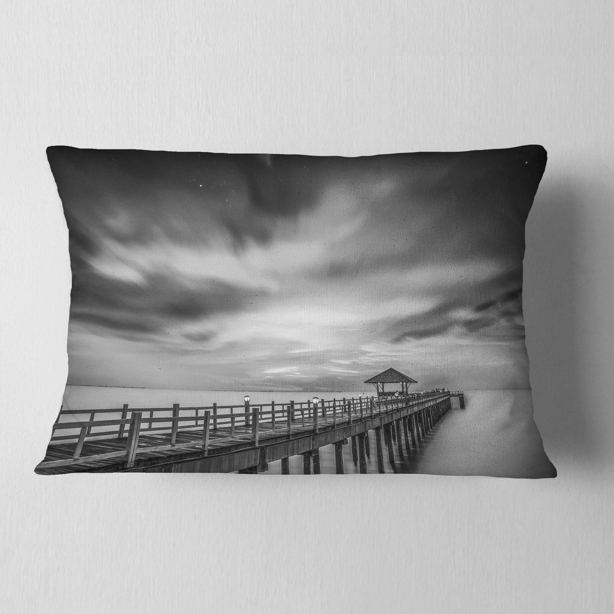 Designart Black And White Wooden Bridge And Sky Pier Seascape Throw Pillow On Sale Overstock 20943885