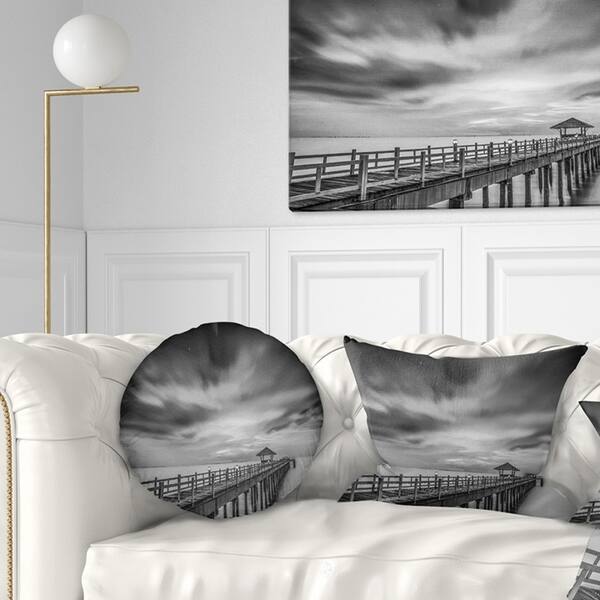 Designart Black And White Wooden Bridge And Sky Pier Seascape Throw Pillow On Sale Overstock 20943885
