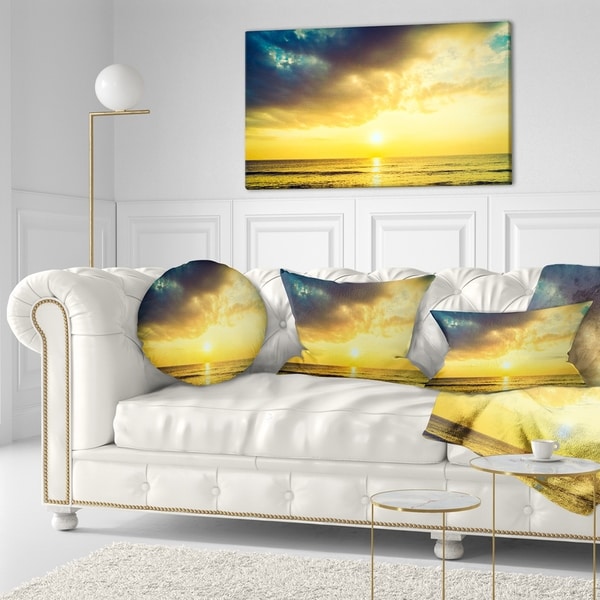 Designart 'Yellowish Sky over Serene Seashore' Seascape Throw Pillow