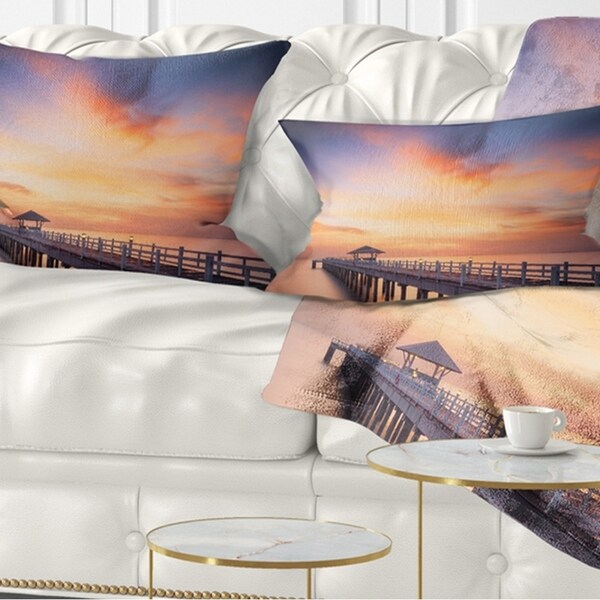 Designart 'Infinite Wooden Bridge under Clouds' Sea Bridge Throw Pillow