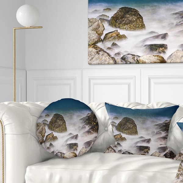 Designart Rocky Waves At Haeundae Coast Busan Seashore Throw Pillow Overstock 20944026