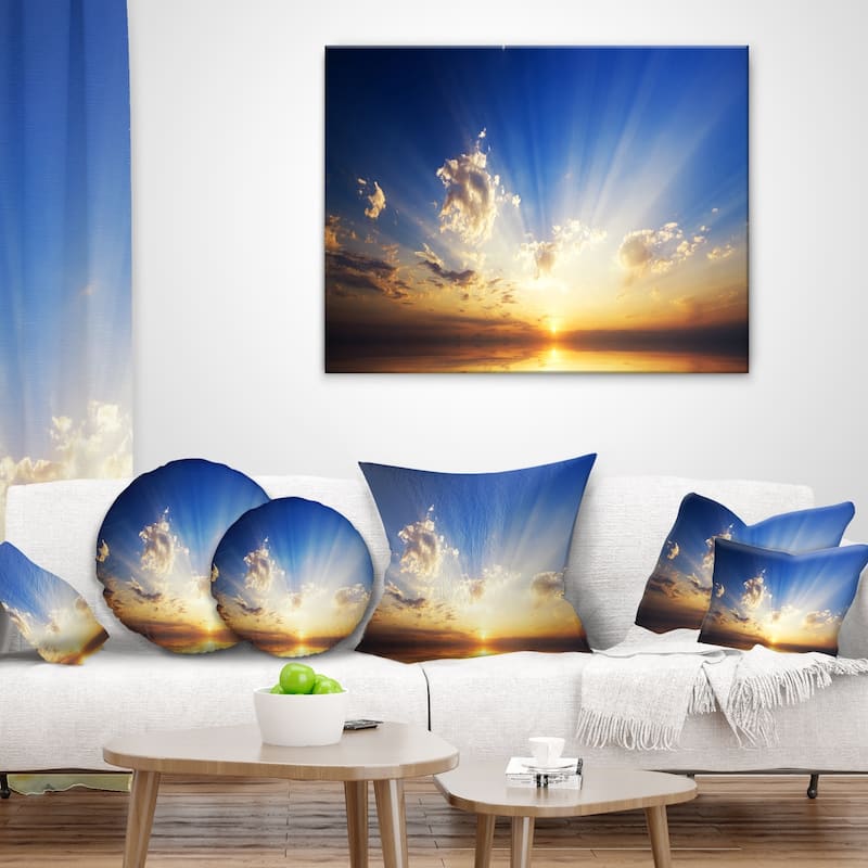 Designart 'Sunset in the Ocean Blue Sky Panorama' Seashore Throw Pillow ...