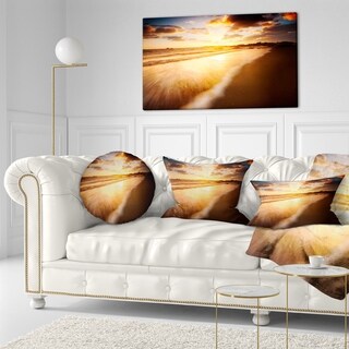 Designart Vivid Sunrise on Sandy Beach - Seascape Throw Pillow