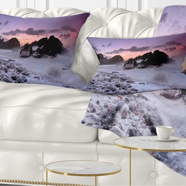 Designart 'White Sand at Abano Beach Portugal' Seashore Throw Pillow