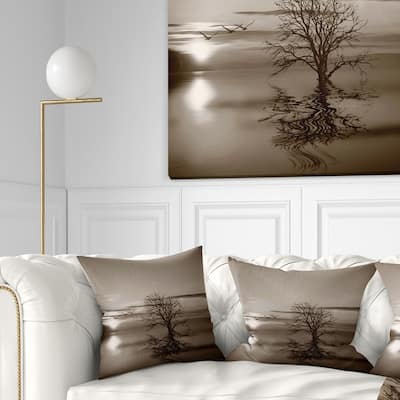 Designart 'Flying Birds and Lonely Tree' Landscape Printed Throw Pillow