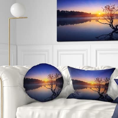 Designart 'Lonely Tree in Pond in Blue' Landscape Printed Throw Pillow