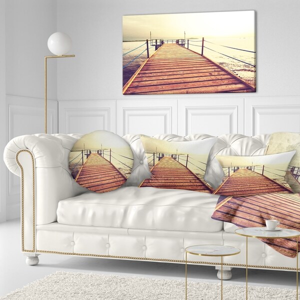 Designart 'Brown Wooden Boardwalk to the Sea' Bridge Throw Pillow