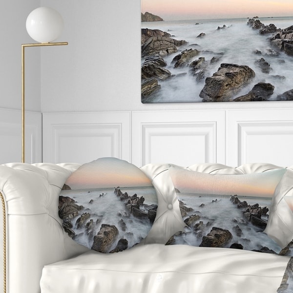 Designart 'Rocky Beach with White Waters' Modern Seashore Throw Pillow