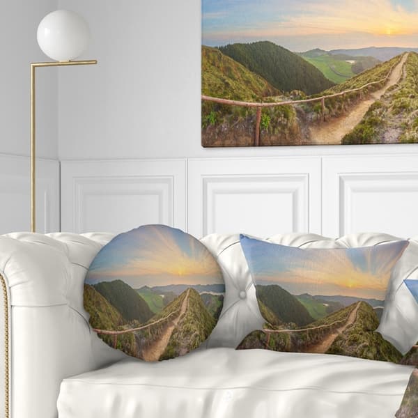 Designart Hiking Trail And Beautiful Lakes Contemporary Landscape Printed Throw Pillow On Sale Overstock 20944292