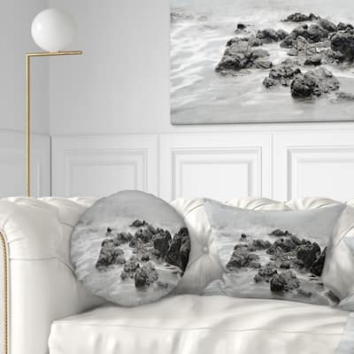 Designart 'Black and White Rocky Coastline' Seashore Throw Pillow