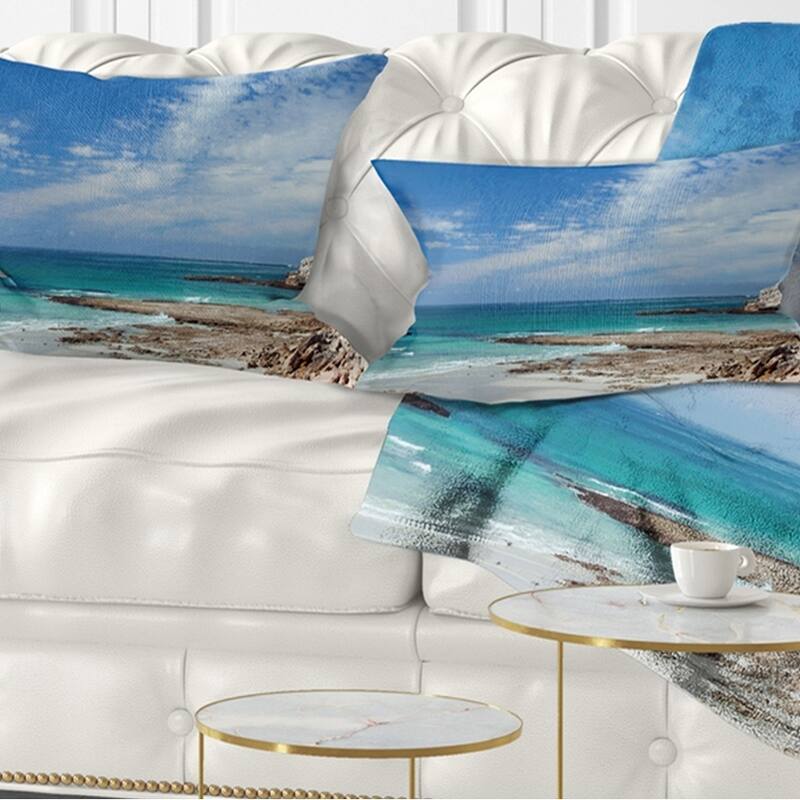 Designart 'Rocky Coast Panoramic View' Seashore Throw Pillow - Rectangle - 12 in. x 20 in. - Medium