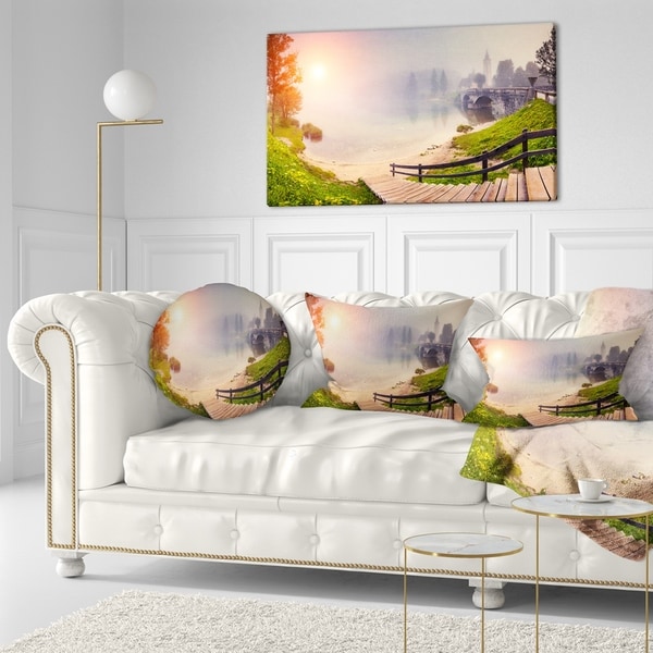 Designart 'Majestic Foggy Morning in Lake' Landscape Printed Throw Pillow