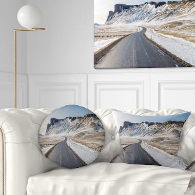 Designart 'Range Road in Winter Mountains' Landscape Printed Throw Pillow