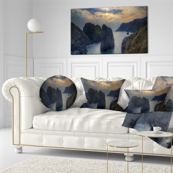 Designart 'Dark Rocky Panorama Coastline' Seashore Throw Pillow