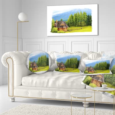 Designart 'Small Wooden Home in Mountains' Landscape Printed Throw Pillow