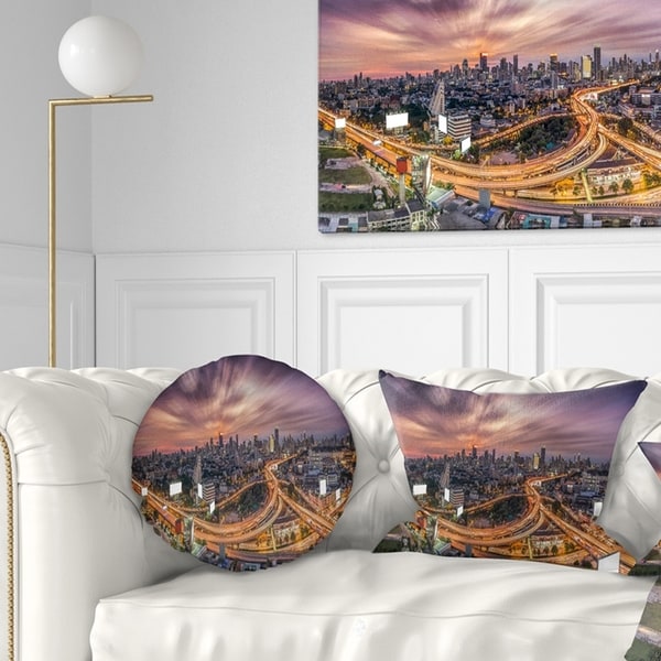 Designart 'Bangkok S Shaped Express Way' Cityscape Throw Pillow