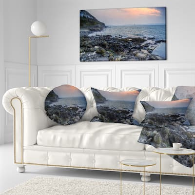 Designart 'Dark Rocky Seashore Sunrise' Seashore Throw Pillow