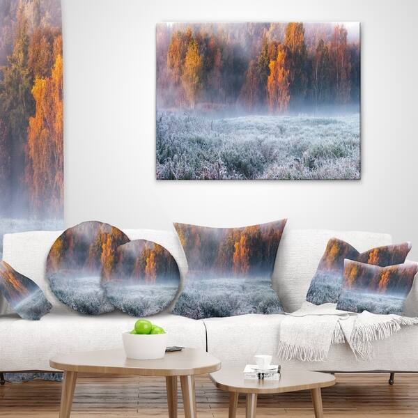 Designart Grey Hoarfrost Design By Winter Landscape Printed Throw Pillow On Sale Overstock 20944566
