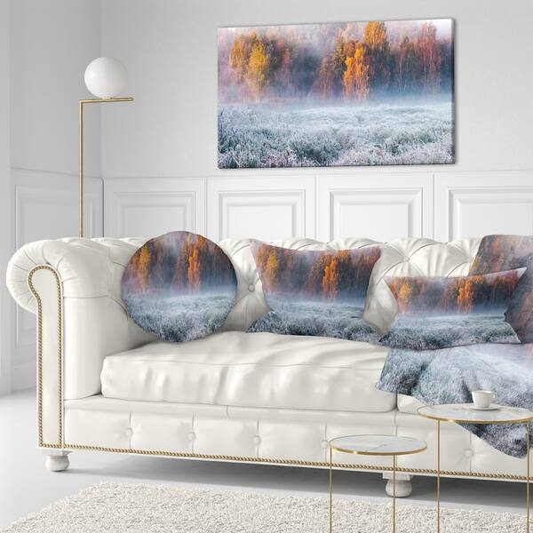 Designart Grey Hoarfrost Design By Winter Landscape Printed Throw Pillow On Sale Overstock 20944566