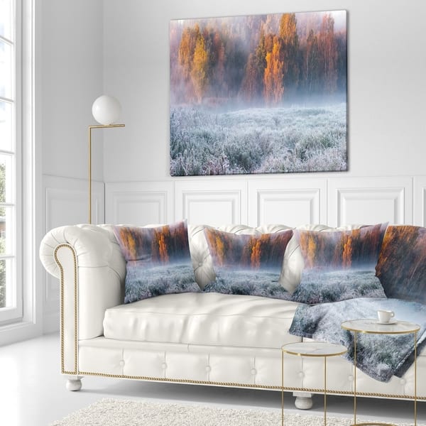 Designart Grey Hoarfrost Design By Winter Landscape Printed Throw Pillow On Sale Overstock 20944566