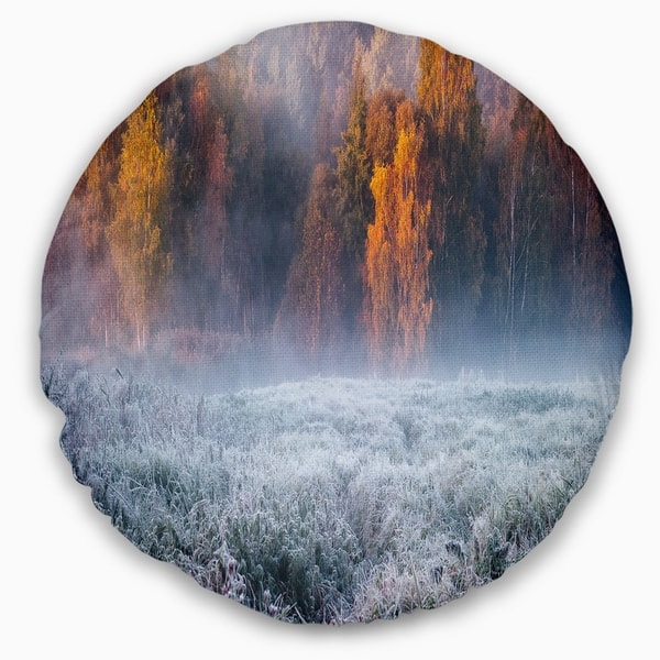 Designart Grey Hoarfrost Design By Winter Landscape Printed Throw Pillow On Sale Overstock 20944566