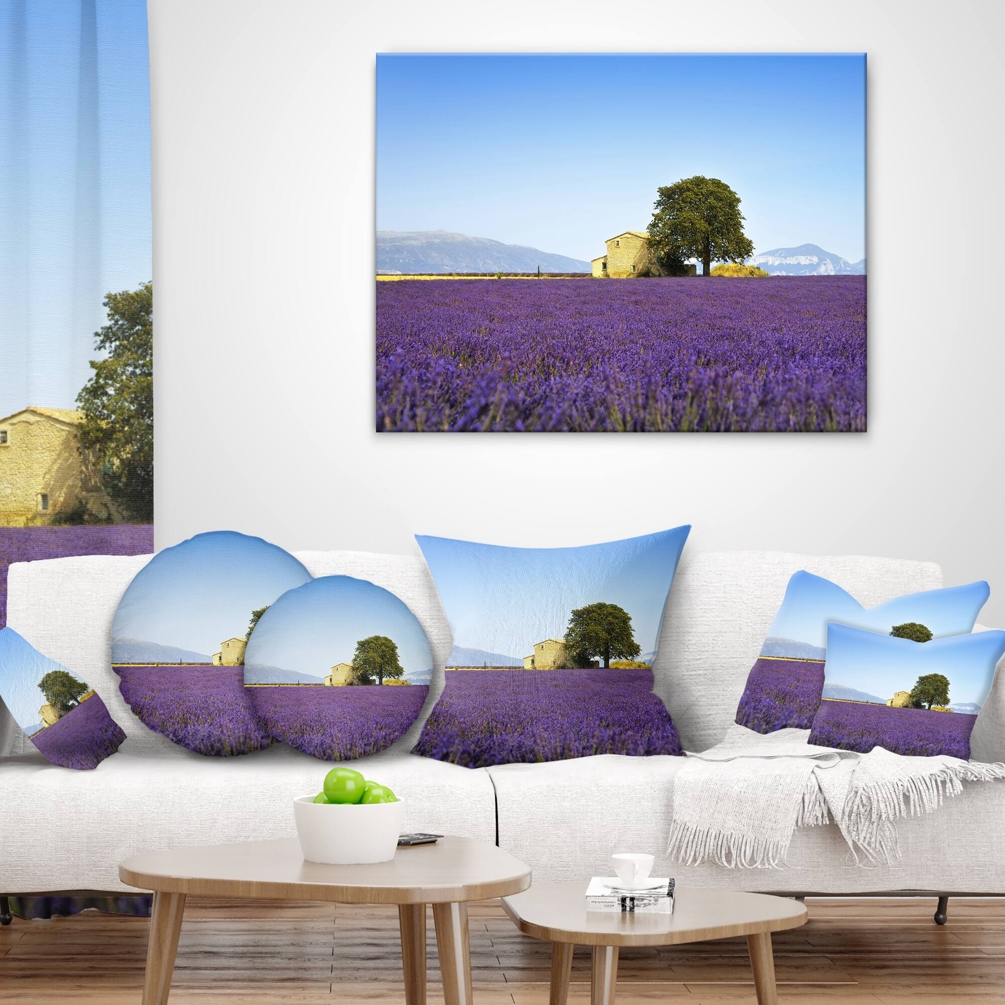 Designart 'Lavender Flowers Blooming Field' Landscape Wall Throw Pillow ...