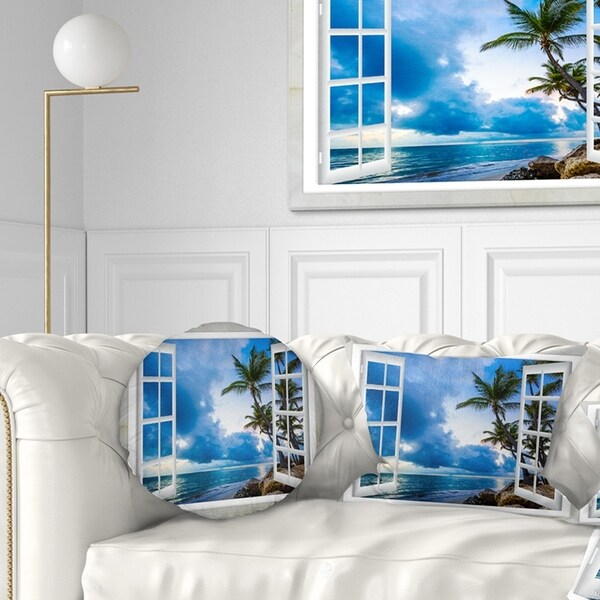 Designart 'Window Open to Cloudy Blue Sky' Landscape Wall Throw Pillow