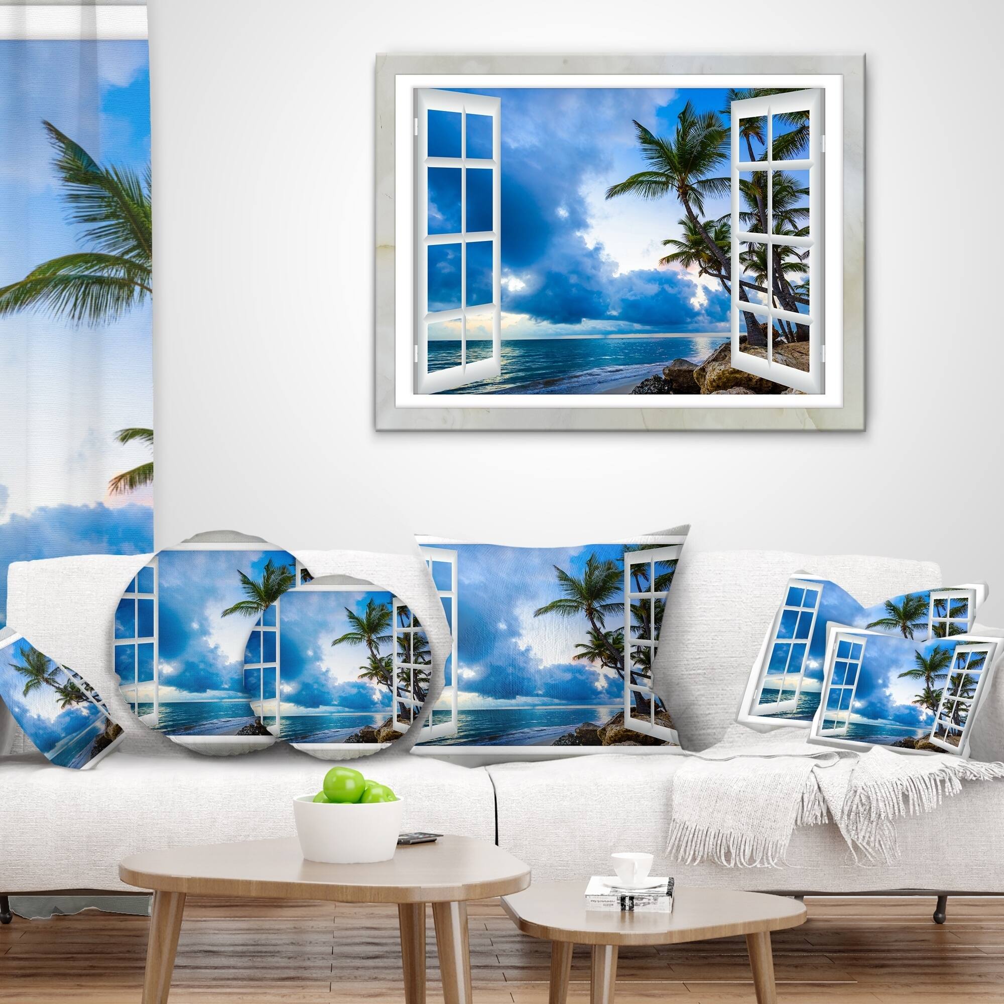 Designart 'Window Open to Cloudy Blue Sky' Landscape Wall Throw Pillow ...