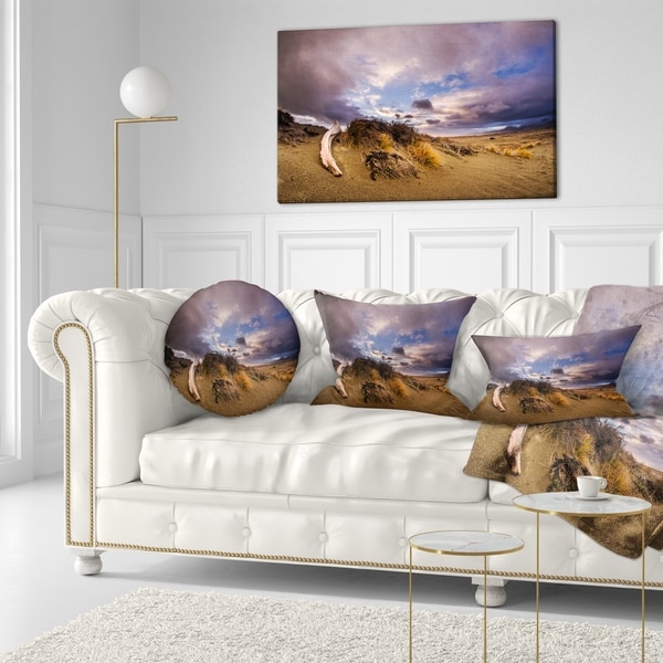 Designart 'Old Wooden Trunk in the Sunset' Modern Seascape Throw Pillow