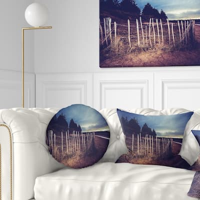 Designart 'Old Fence on Beach at Sunset' Landscape Printed Throw Pillow