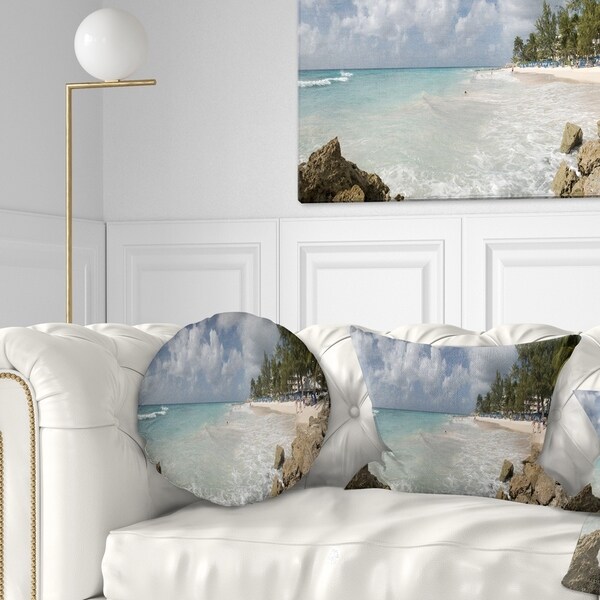 Designart 'Barbados Island White Seashore' Modern Seascape Throw Pillow